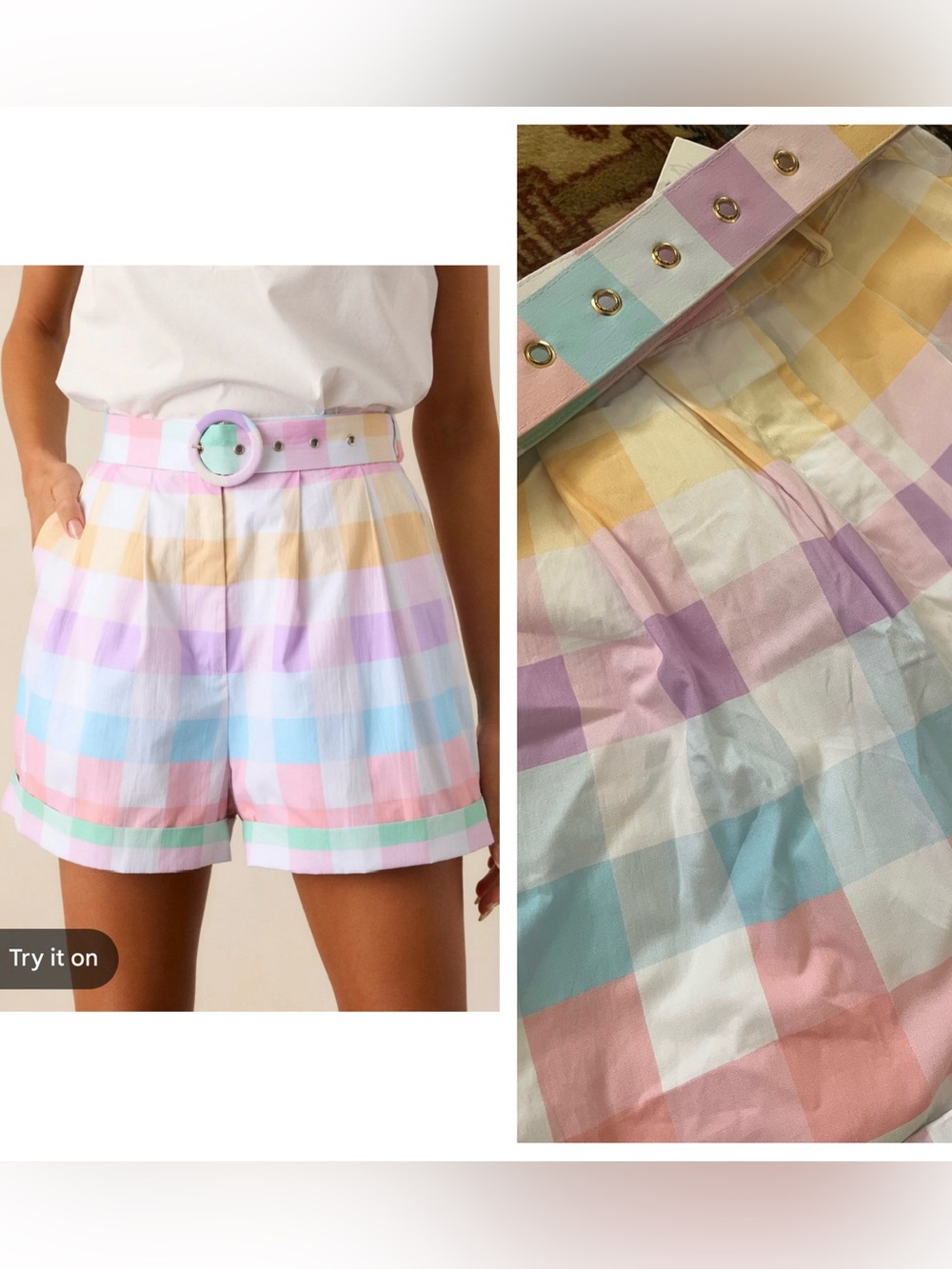 NWT Prosperina self belt plaid soirée shorts cotton high waist XS